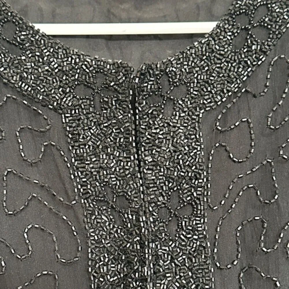 Vintage Silky Nites NY Beaded Pure Silk Blouse Jacket Small Formal Cocktail 90s